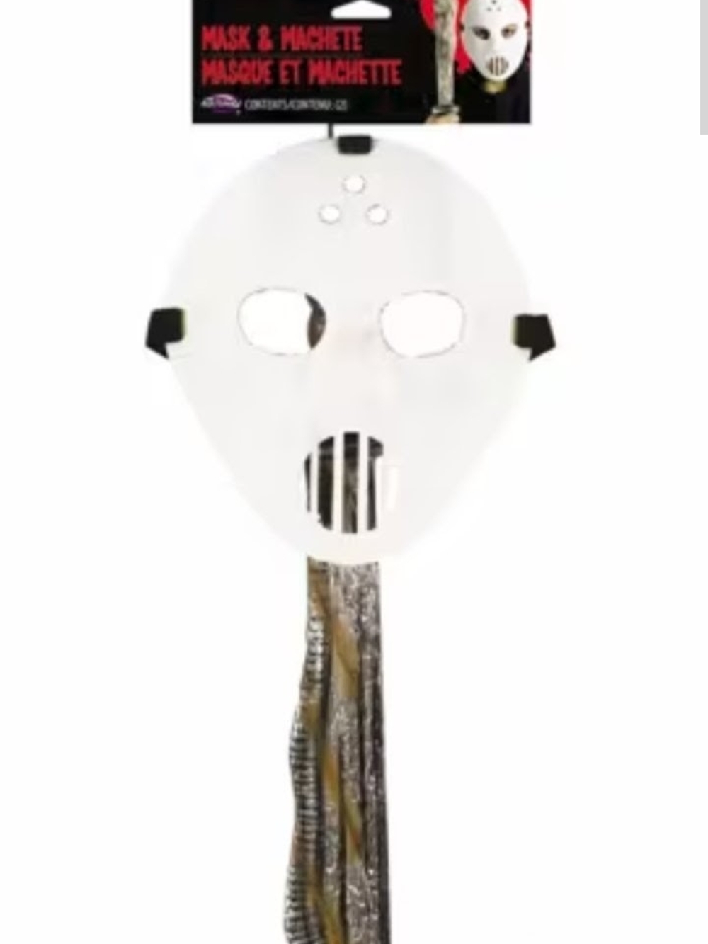 White Hockey-Style Face Mask with Machete Prop